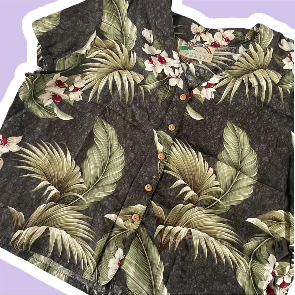 Vintage Hawaiian Shirt Tropical Floral Print Blouse Wooden Buttons 2X Honolulu
